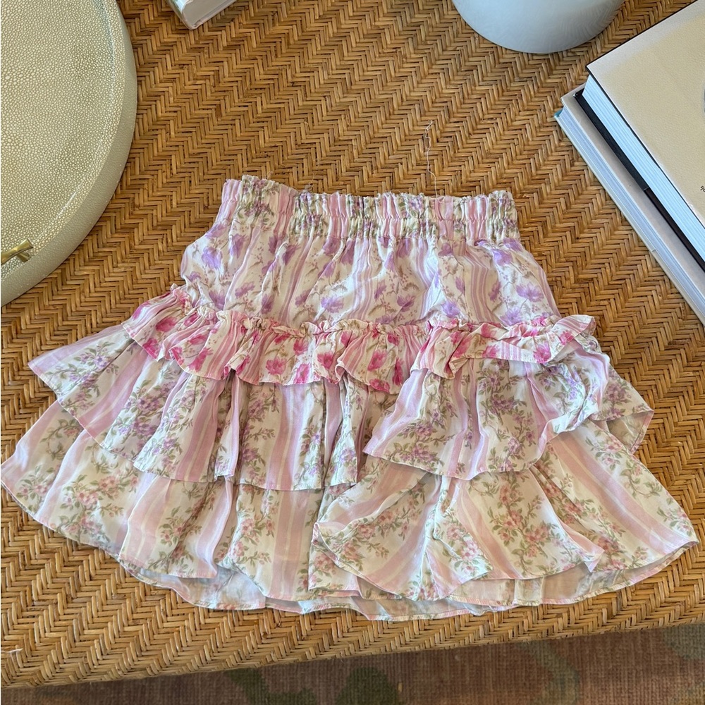 LoveShackFancy Pink Floral Mini Skirt